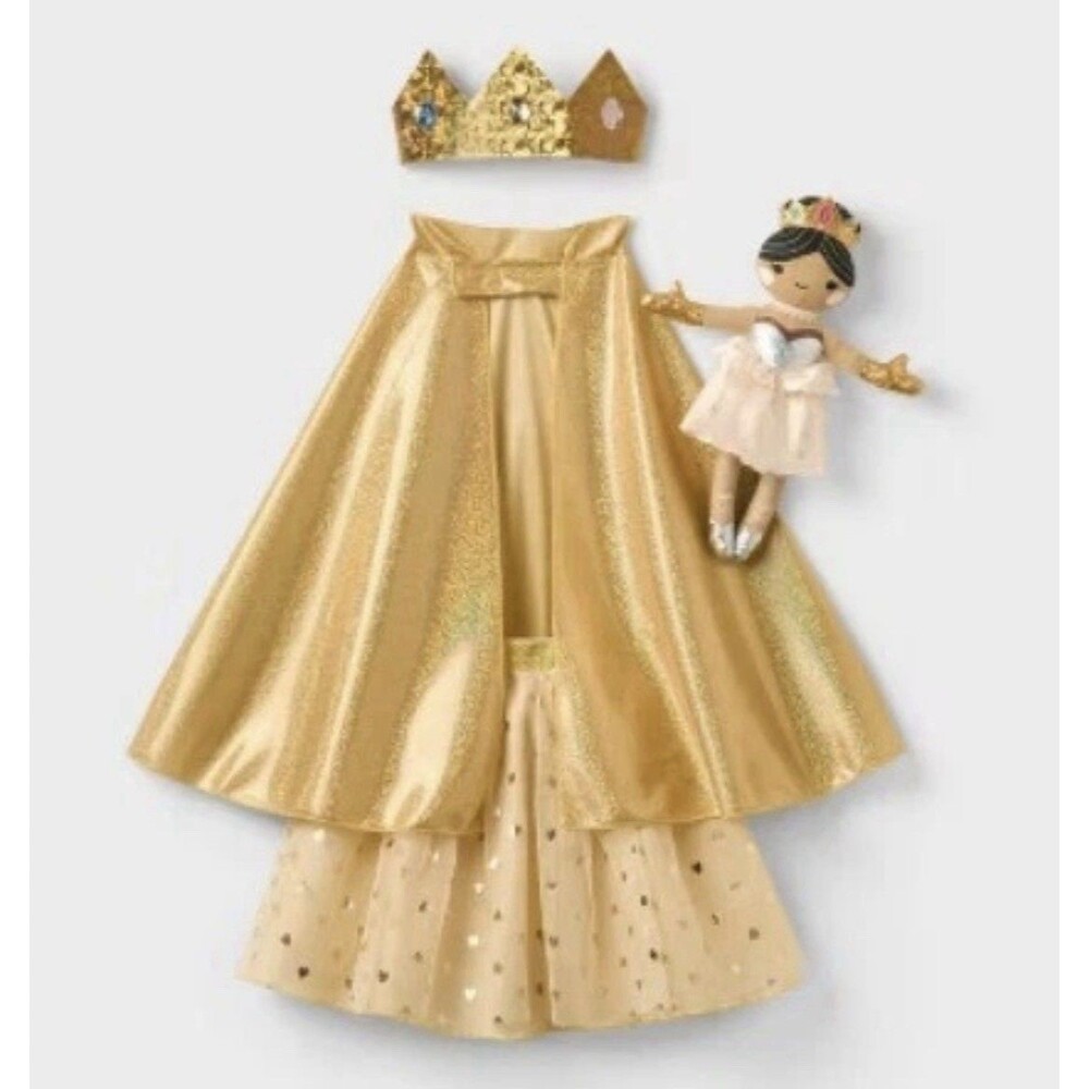 Royalty Dress-Up & Matching Doll 4pc Set - Gold Princess Set by Gigglescape NEW